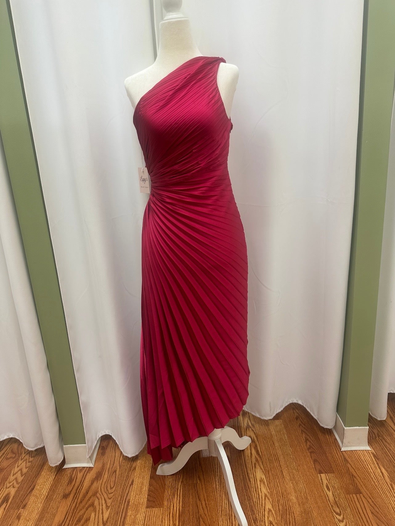 long magenta pleaded dress