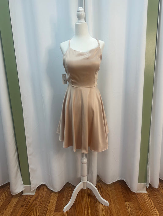 short champagne cross back dress