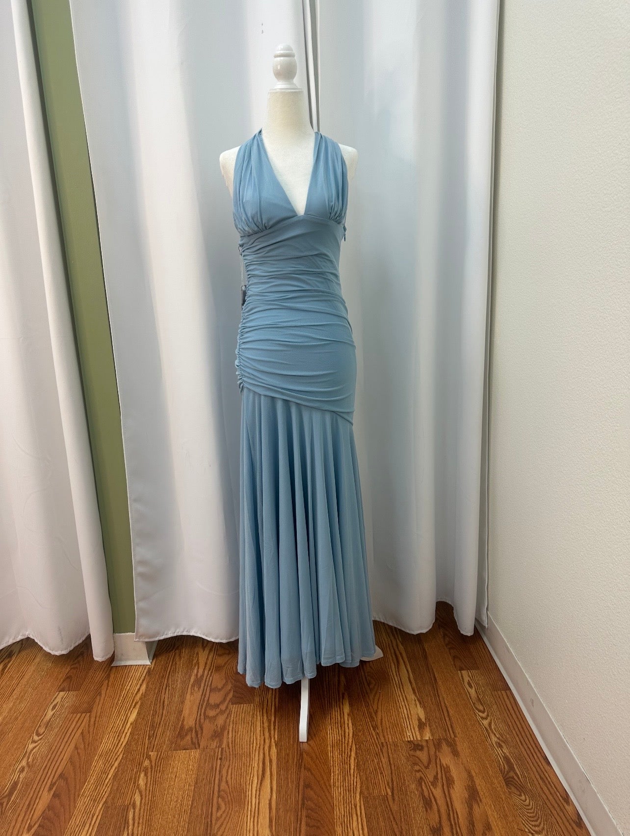 long slate blue dress