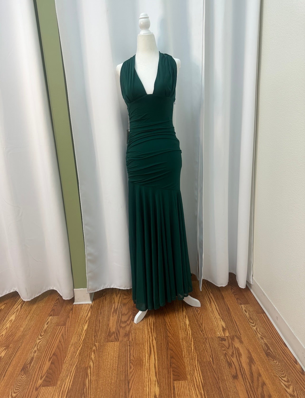 long green pine halter dress