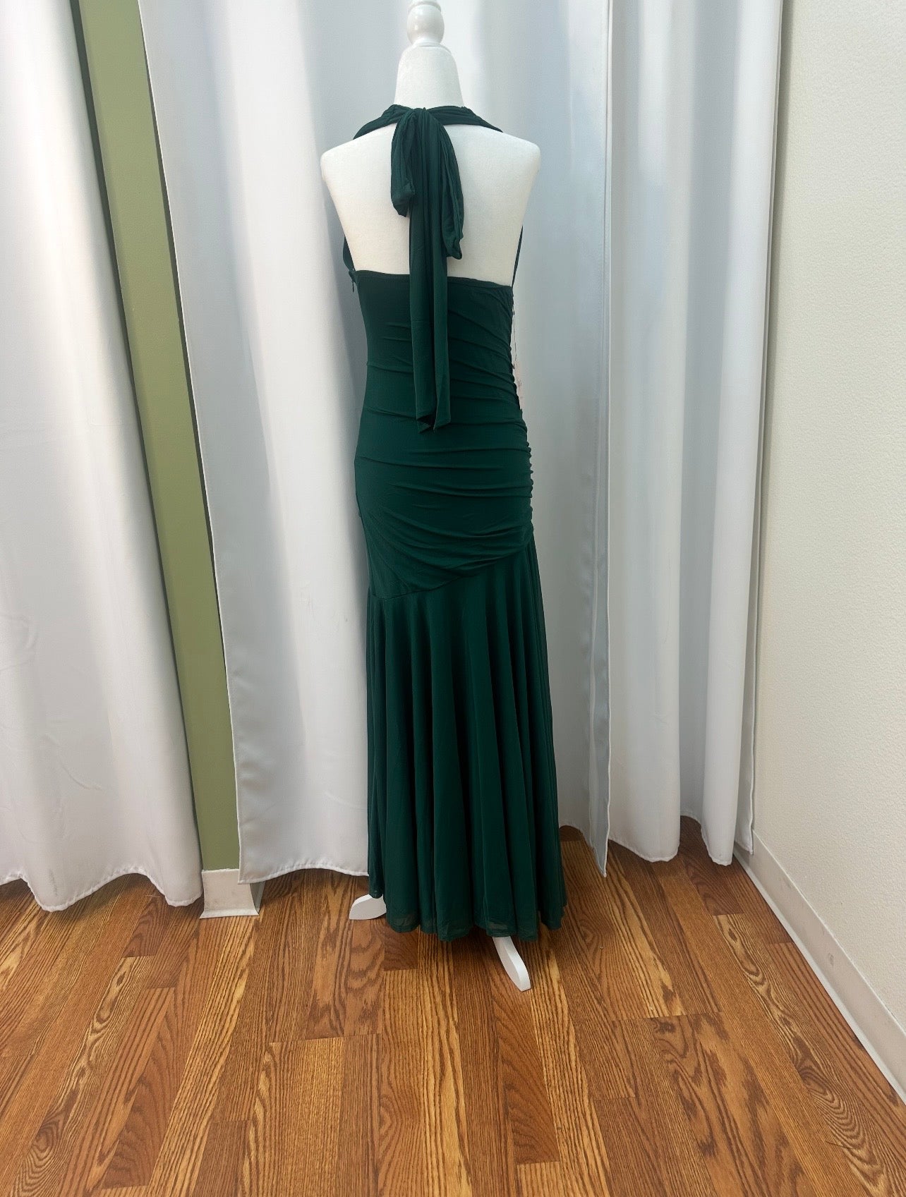 long green pine halter dress