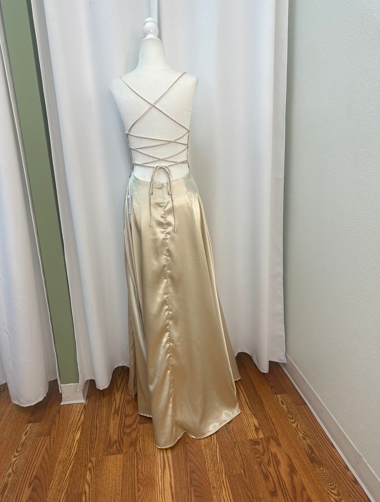 long creme cross back dress