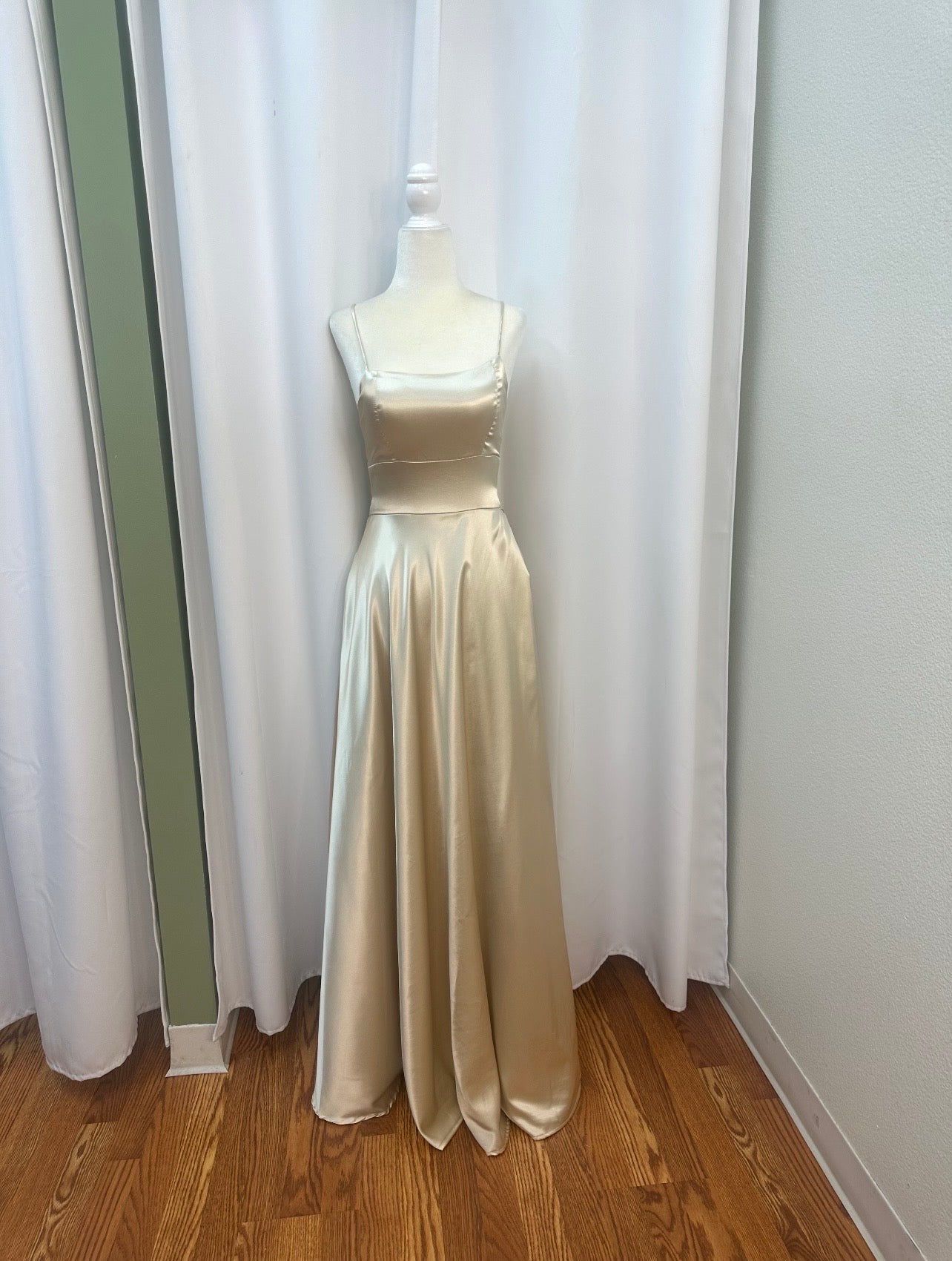long creme cross back dress