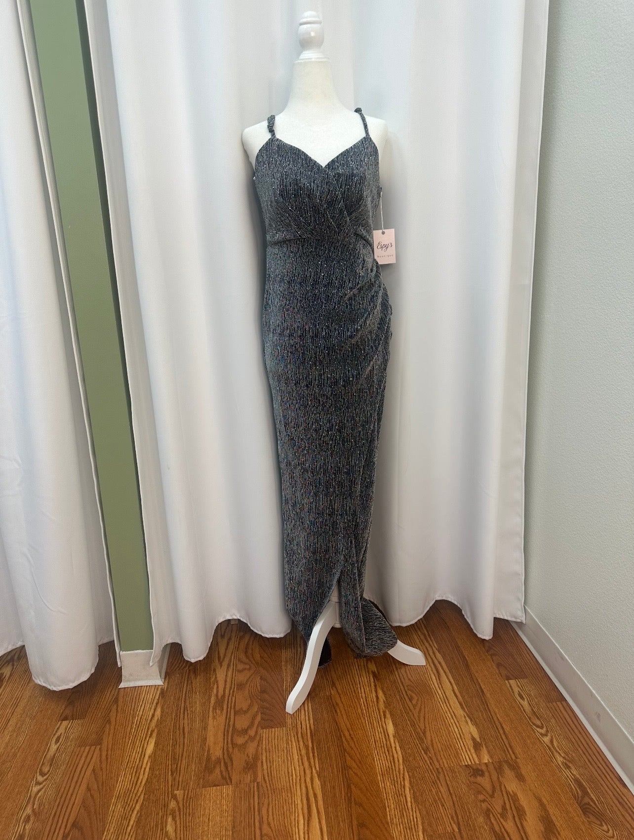 long silver glitter dress