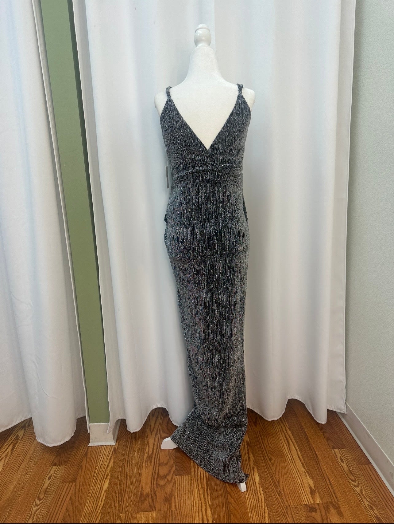 long silver glitter dress