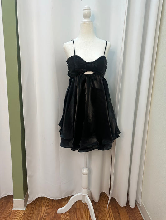 black flowy bow mini dress