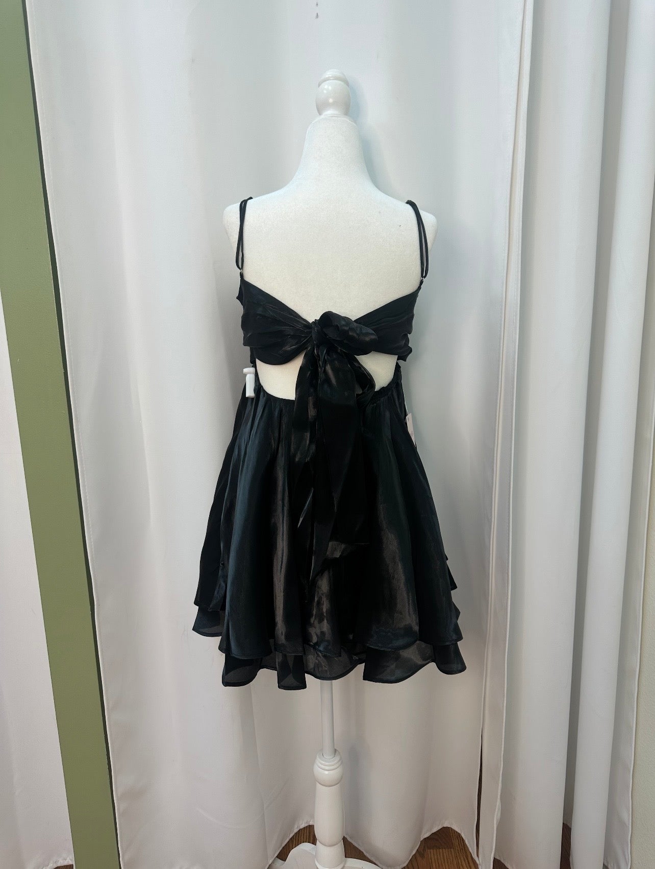 black flowy bow mini dress