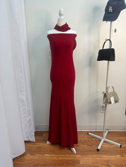 long red neck scarf dress
