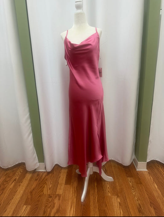 pink satin floor length dress