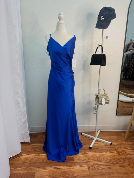 long satin royal blue dress