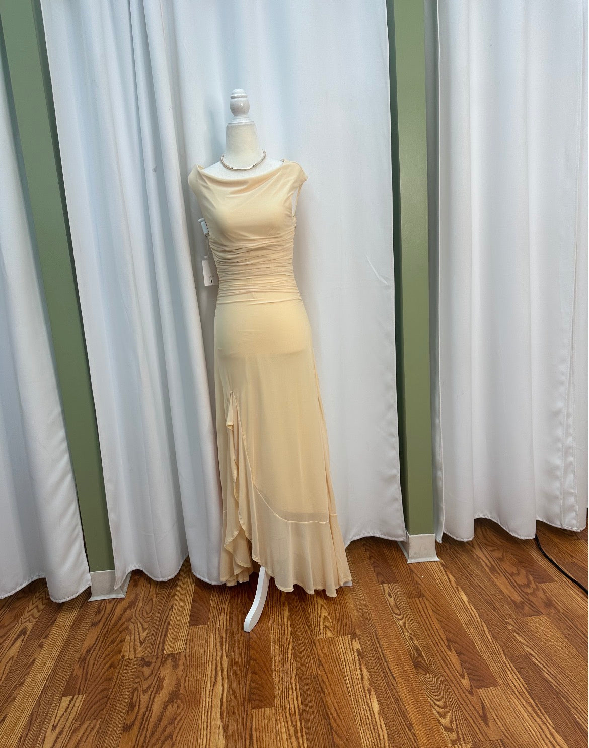 butter yellow pastel dress ruffle detailed