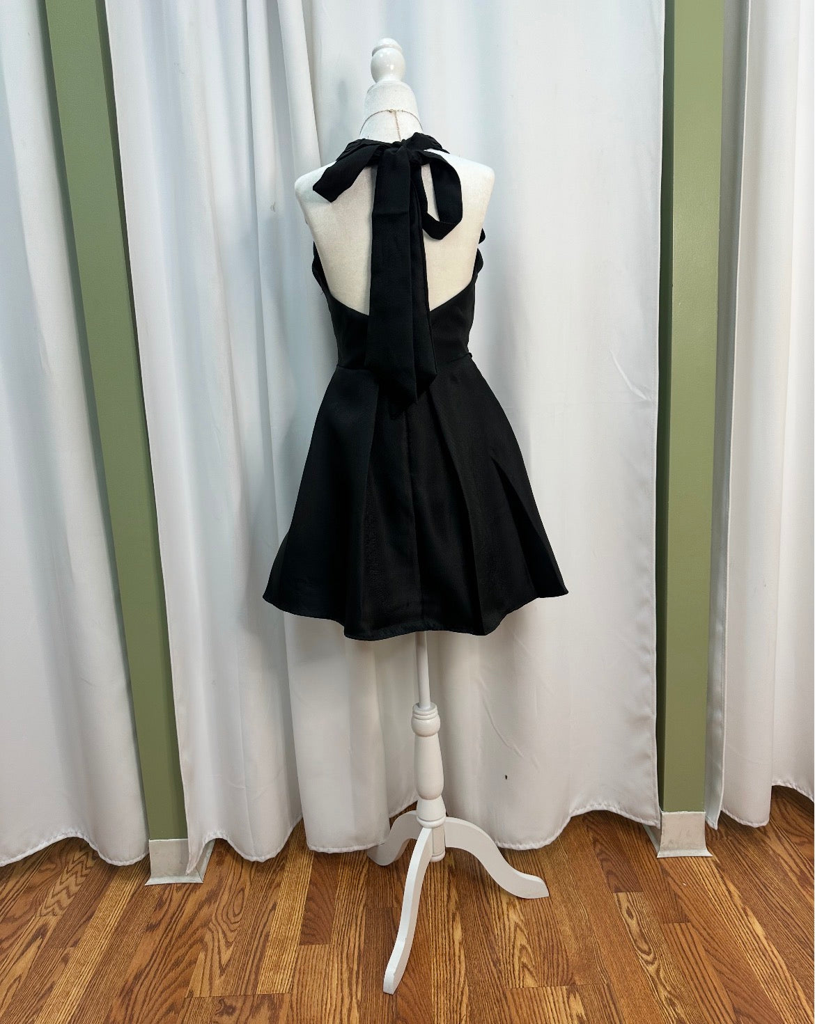 polyester black short cross over halter top dress.