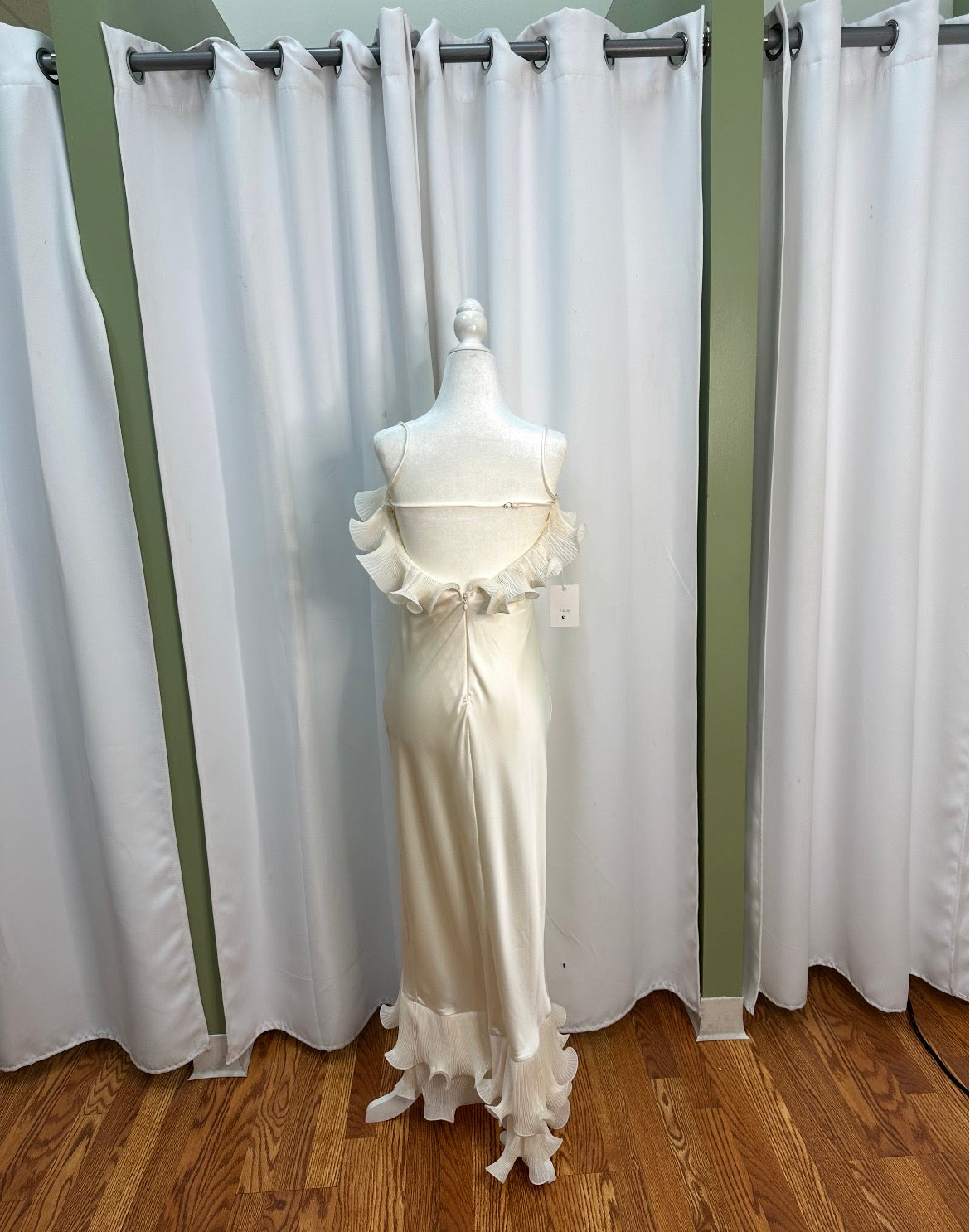 satin pearl mesh all-along long dress