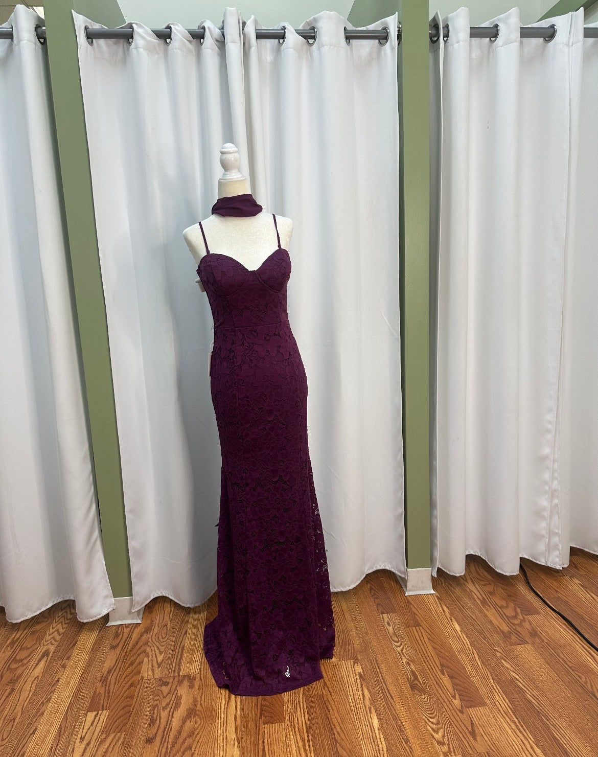 Plum spaghetti strap floral long dress.
