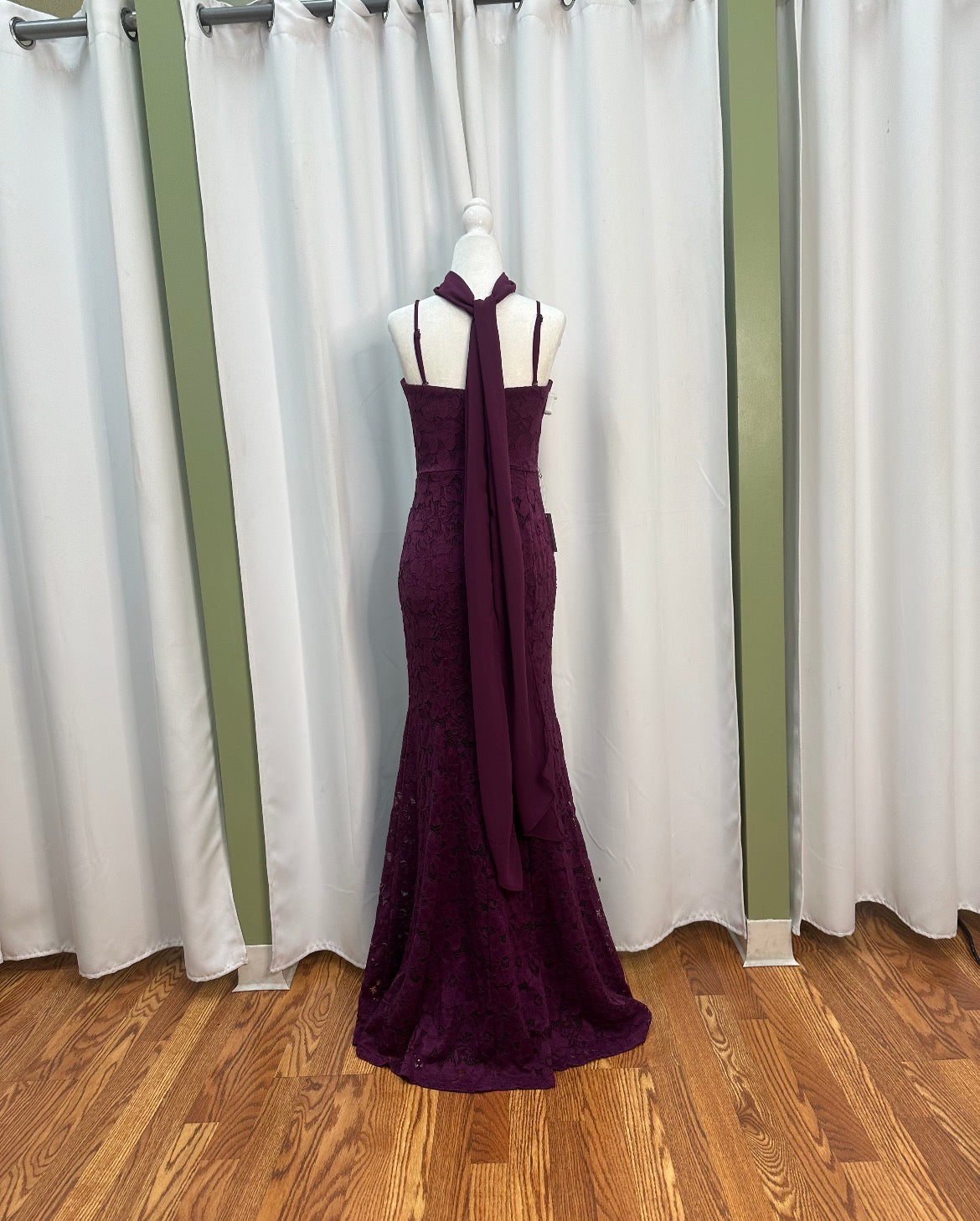Plum spaghetti strap floral long dress.