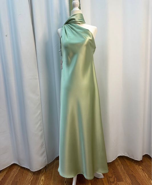 satin pistachio beautiful long elegant dress.