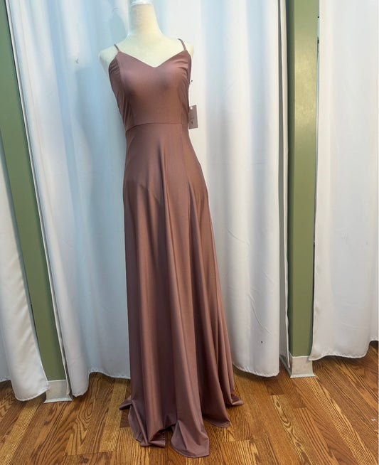 faded rose long formal dress, open back design