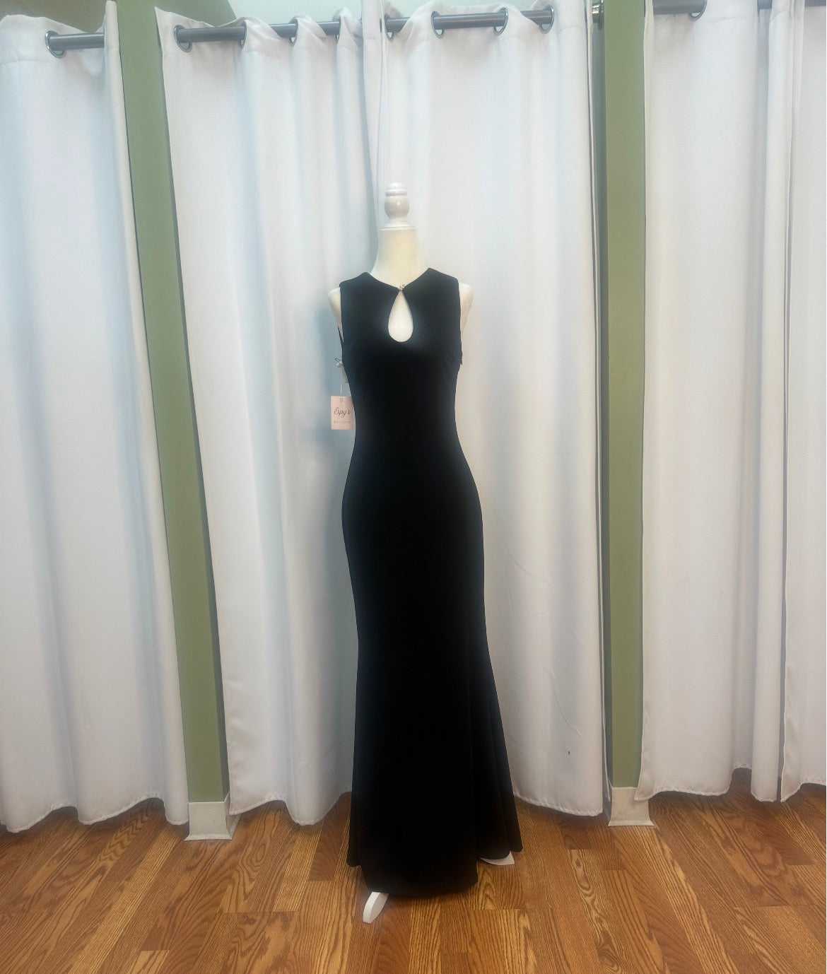 polyester black detailed front beautiful long dress.