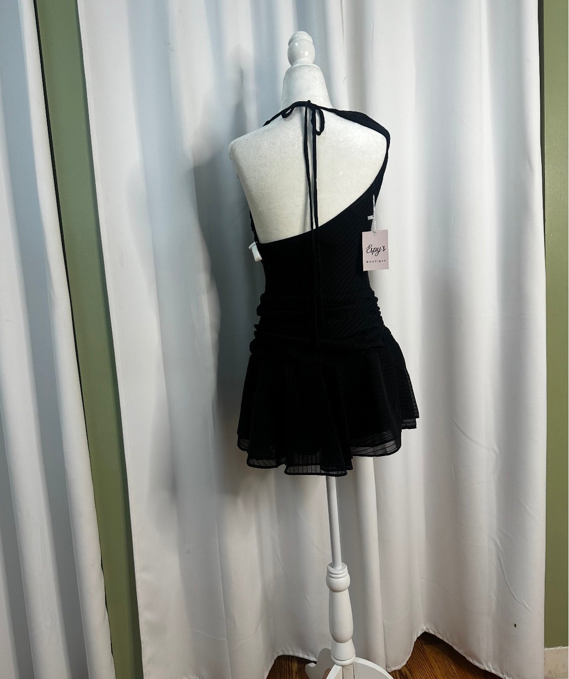 black short halter top dress, lined design