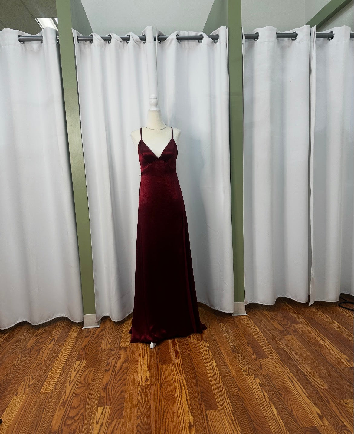 wine satin dress, elegant and classy, open back design