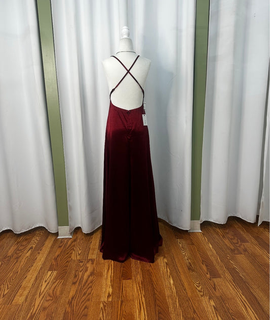 wine satin dress, elegant and classy, open back design