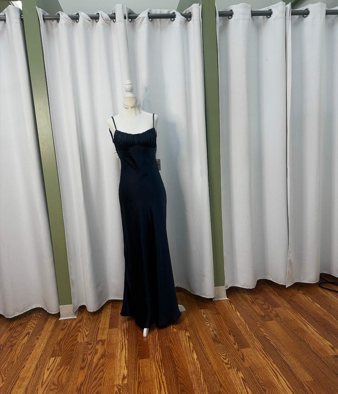navy blue satin beautiful, elegant dress
