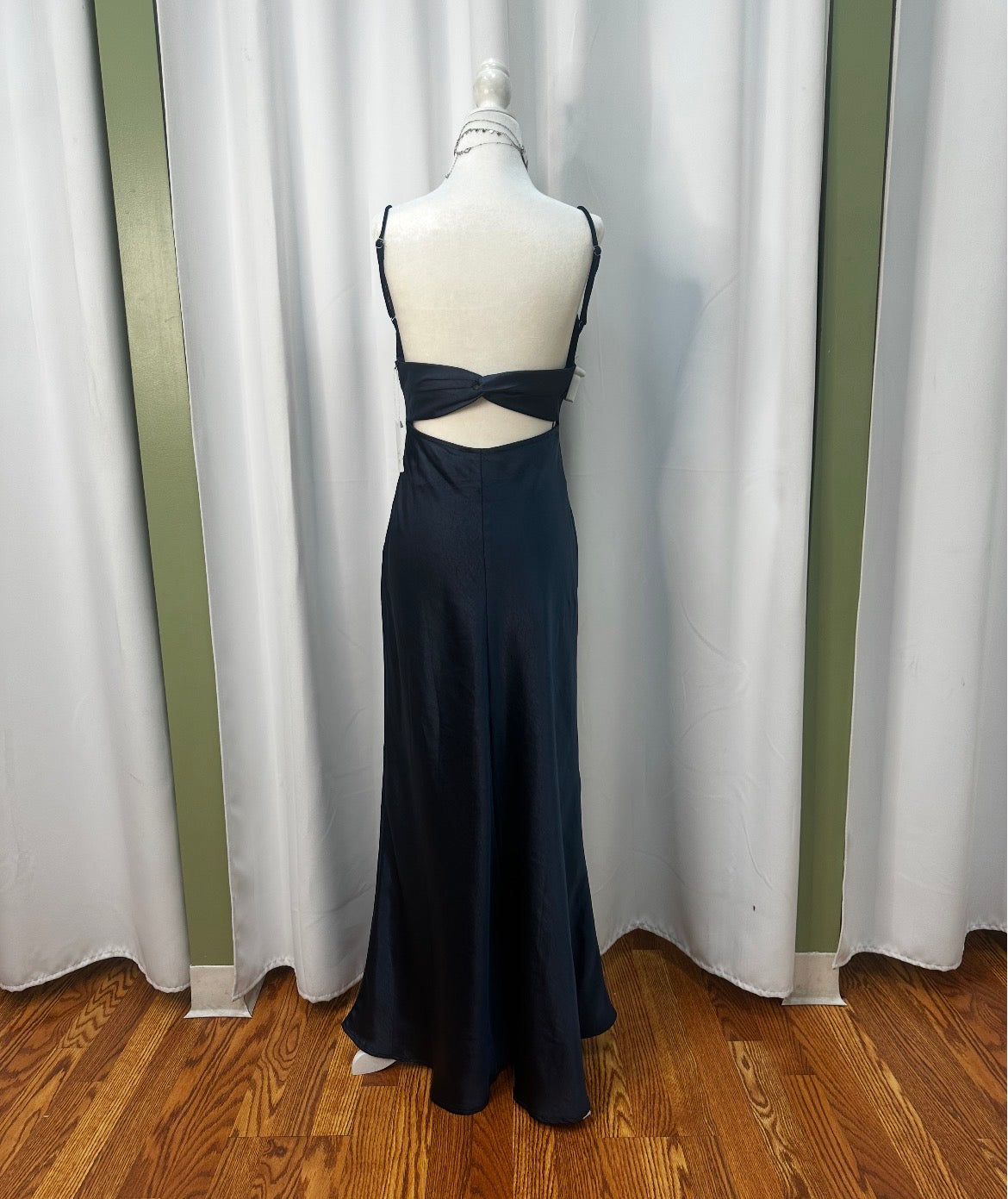 navy blue satin beautiful, elegant dress